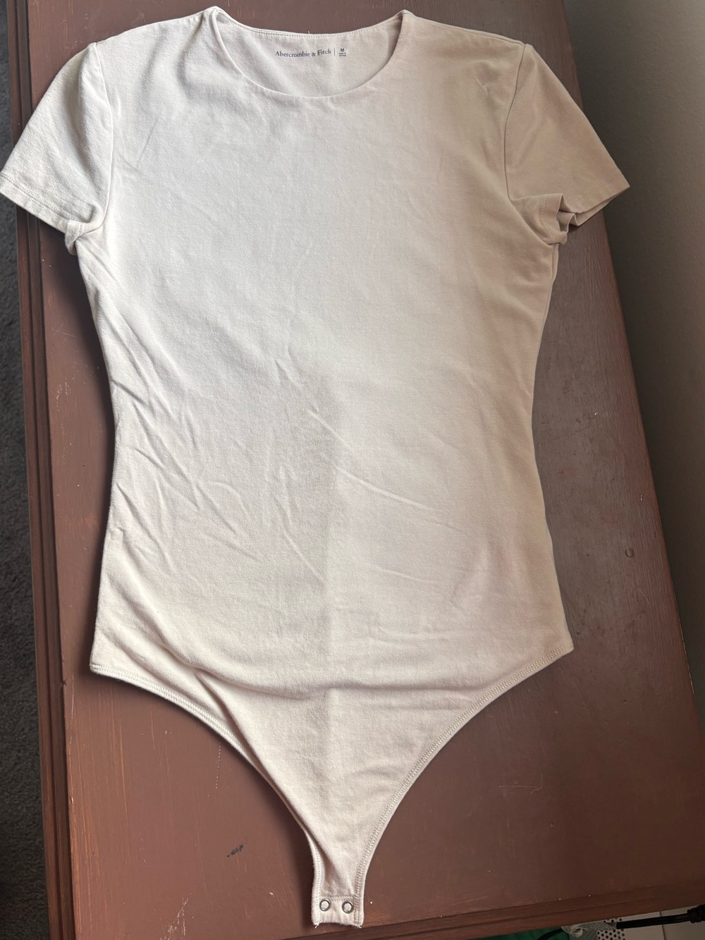Abercrombie & Fitch Cream Short Sleeve Crewneck Bodysuit